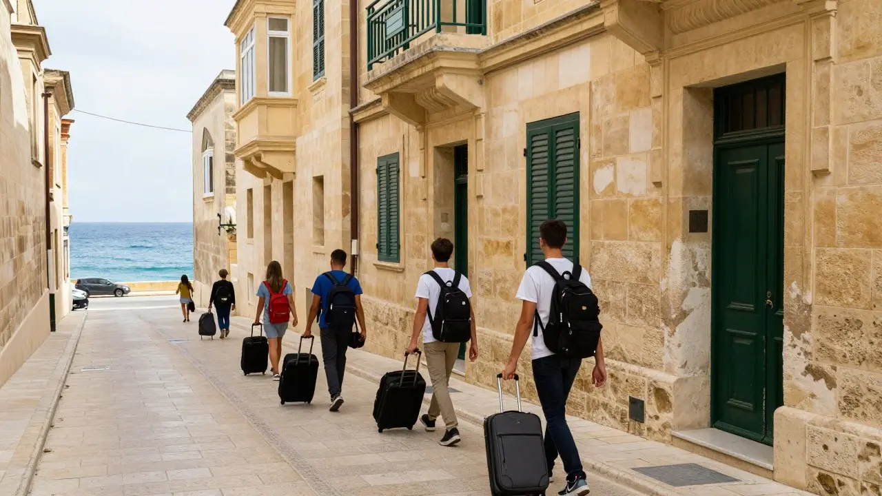 Sinh viên tốt nghiệp cầm bằng trước đường chân trời Malta