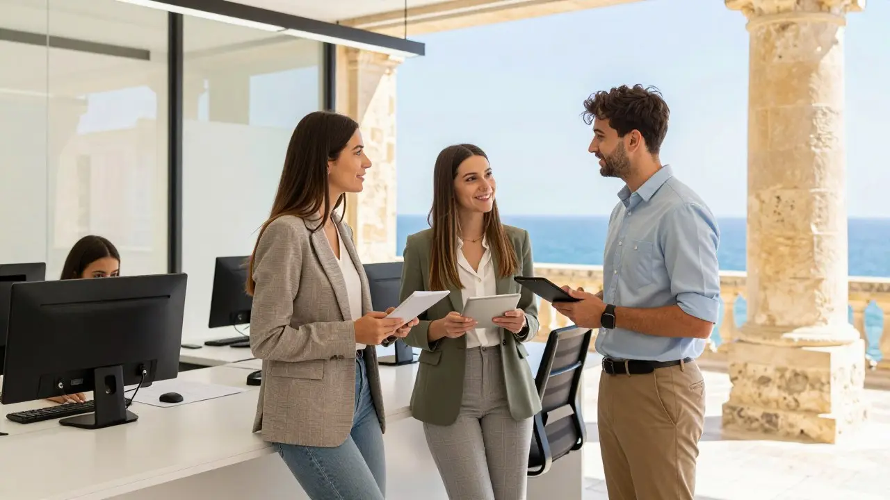 Xe buýt và phố dốc bằng đá trong một thị trấn ở Malta