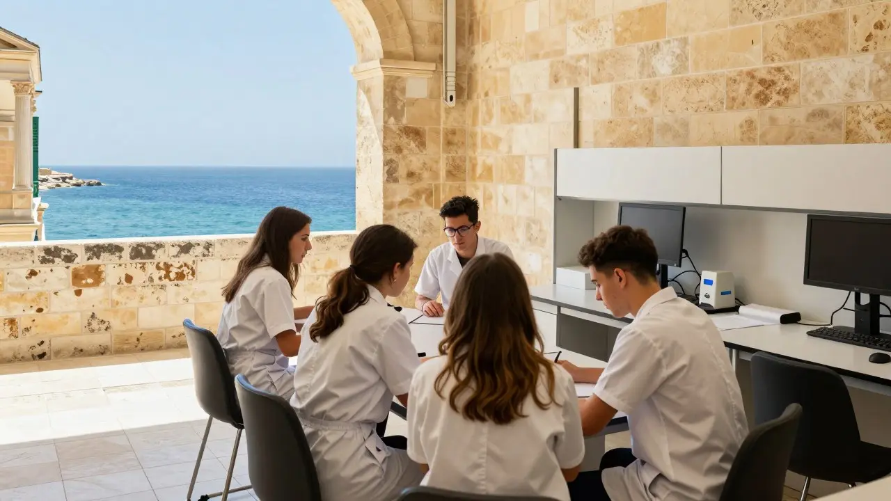 Sinh viên phục vụ tại quán cà phê ven biển ở Malta