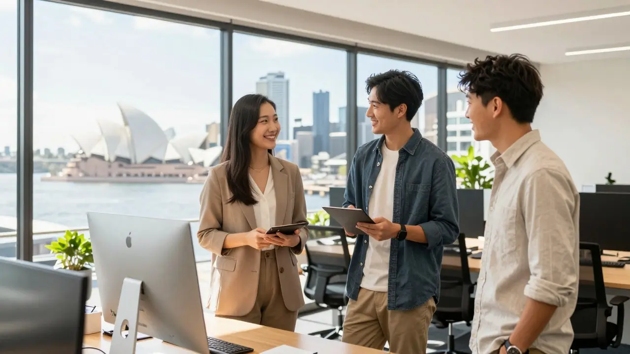 Học viên luyện nói tiếng Anh theo nhóm trong lớp ELICOS tại một trung tâm ngoại ngữ ở Úc